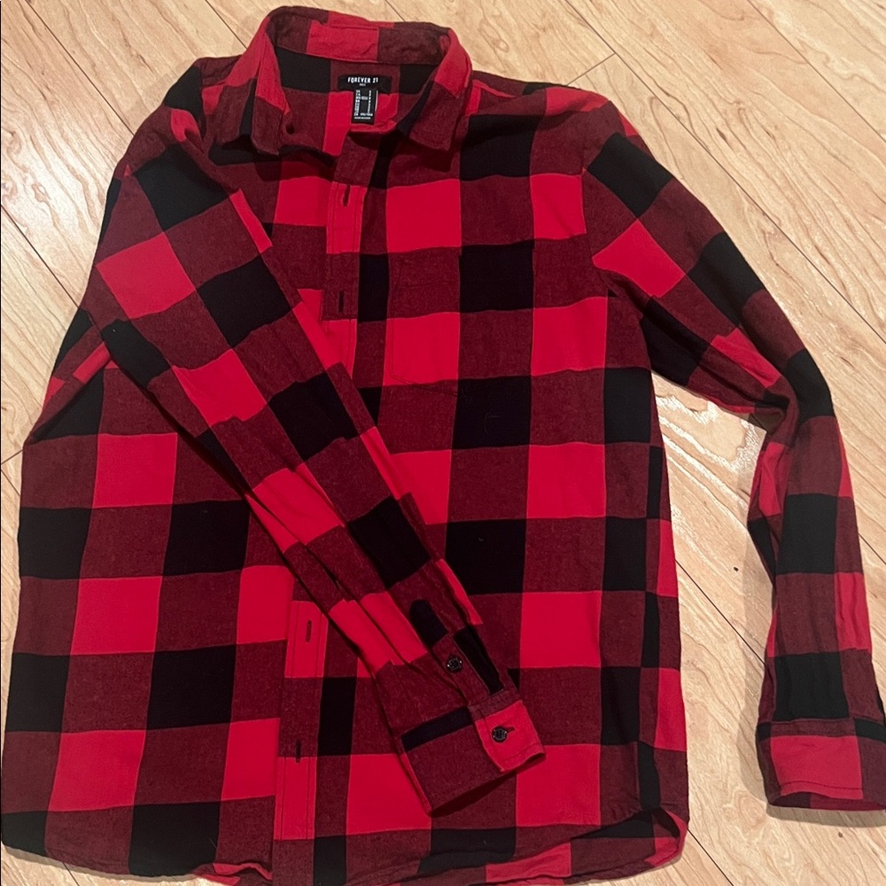 Forever 21 Red and Black Checkered Button Down Shirt